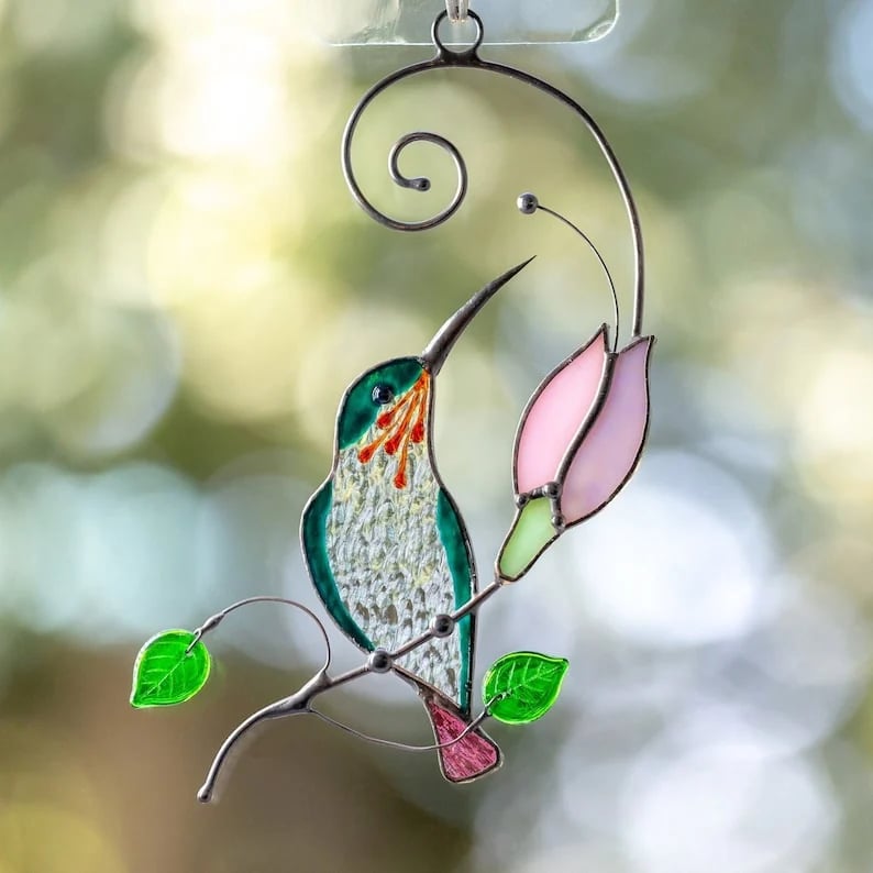 🔥Handmade Stained Hummingbird Suncatcher