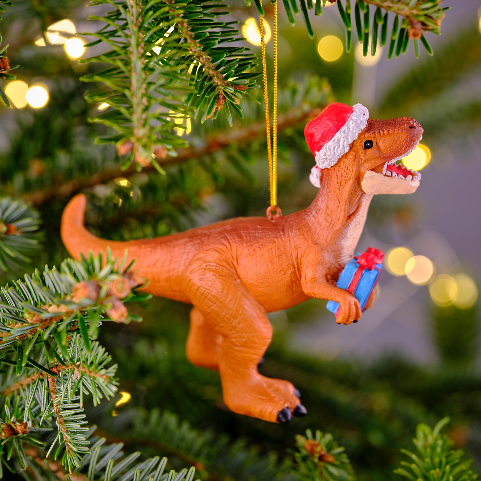 🦖🎄Novelty Christmas Hat Tyrannosaurus Rex/Brachiosaurus/Velociraptor/Triceratops Figurine - Hanging Ornament