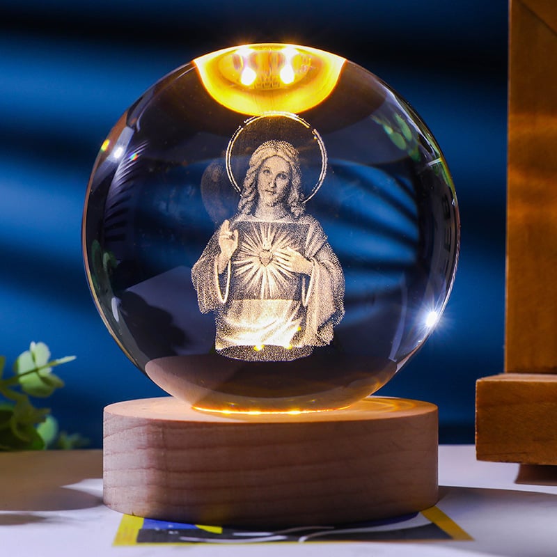 🎅Christmas Promotion 48% OFF-🎁- 3D Crystal Jesus Cross Figurine Statue Ball