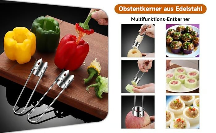 🔥Heißer Verkauf - 50% Rabatt🫑🍎2025 Verbessertes, wiederverwendbares Werkzeug zum Entfernen von Fruchtsamen aus Edelstahl