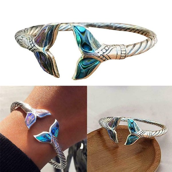 ❤️Early Mother's Day Sale -40%OFF🔥Abalone Shell Mermaid Tail SS Bangle Bracelet