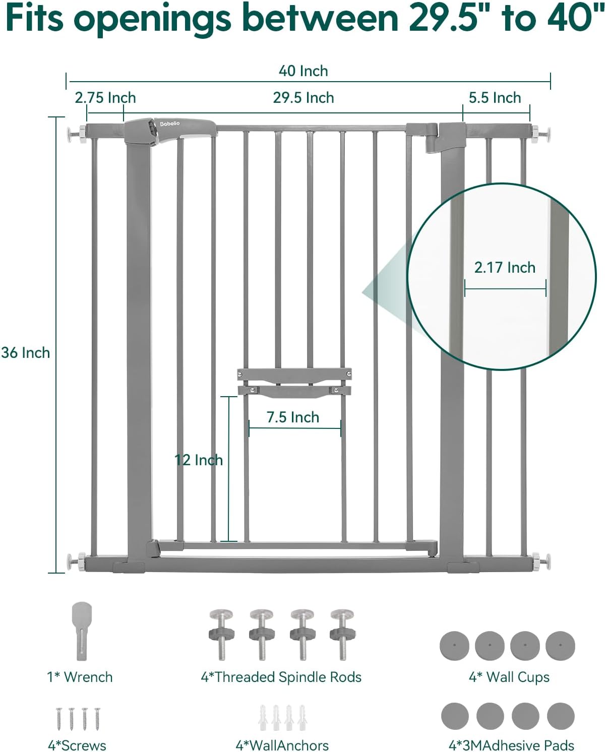 BABELIO New Version Baby Gate with Cat Door, 29.5-40