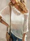 🎁2025 New Hot Sale 70% OFF🎉Womens Summer Scoop Neck Short Sleeve Sweater Casual Crochet Hollow Out Knit Tops Pullover Shirts Beach Coverup