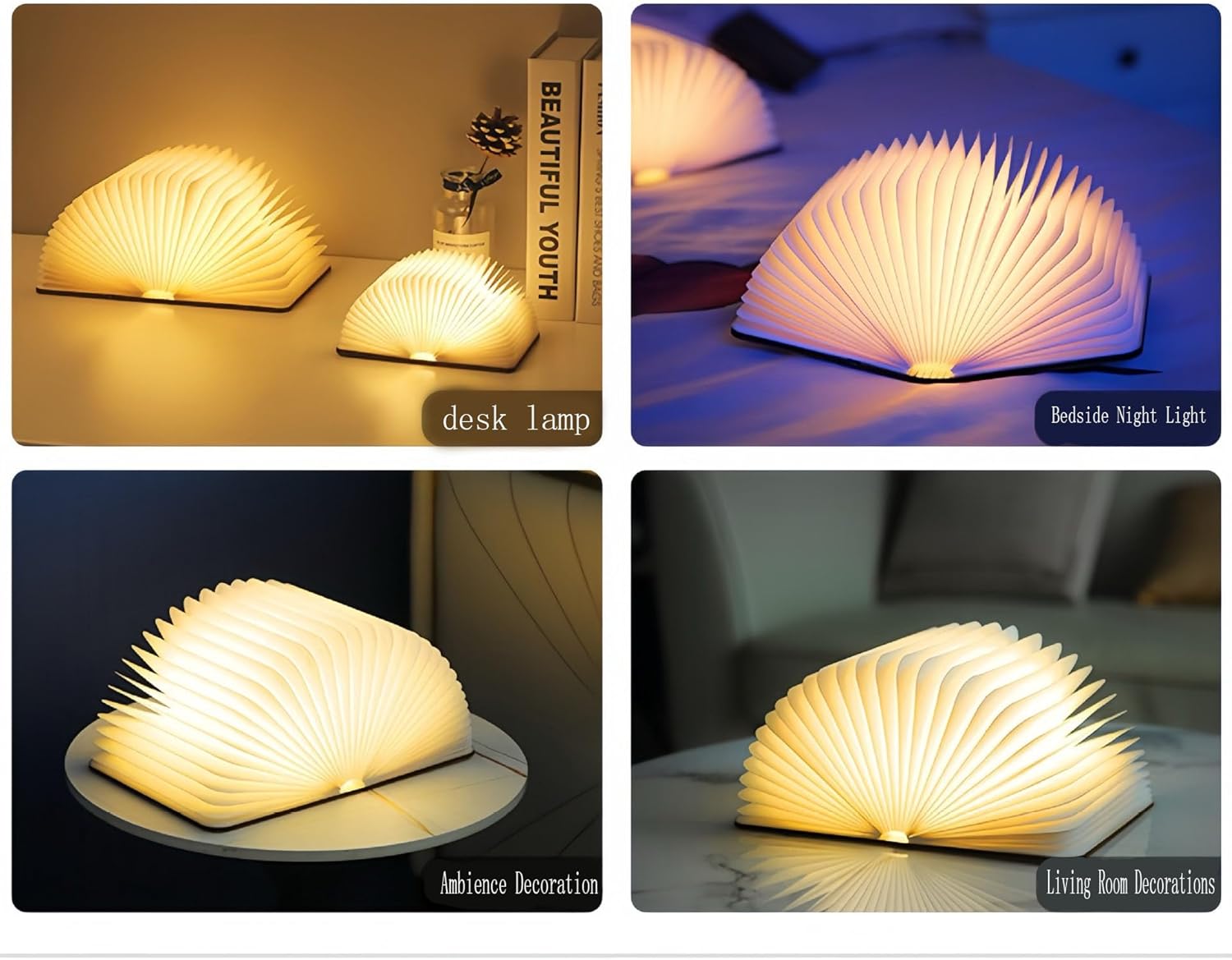 📔Wooden Book Lamp Novelty 360° Folding LED Faux Book