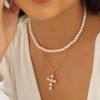 Gold Pearl Necklace, Dainty Gold Necklaces Prom Pearl Choker Necklace 15'' Pearl Necklaces for Women Beachy Necklace Adjustable Pearl Jewelry Bride as Graduation Birthday Mothers Day Gifts