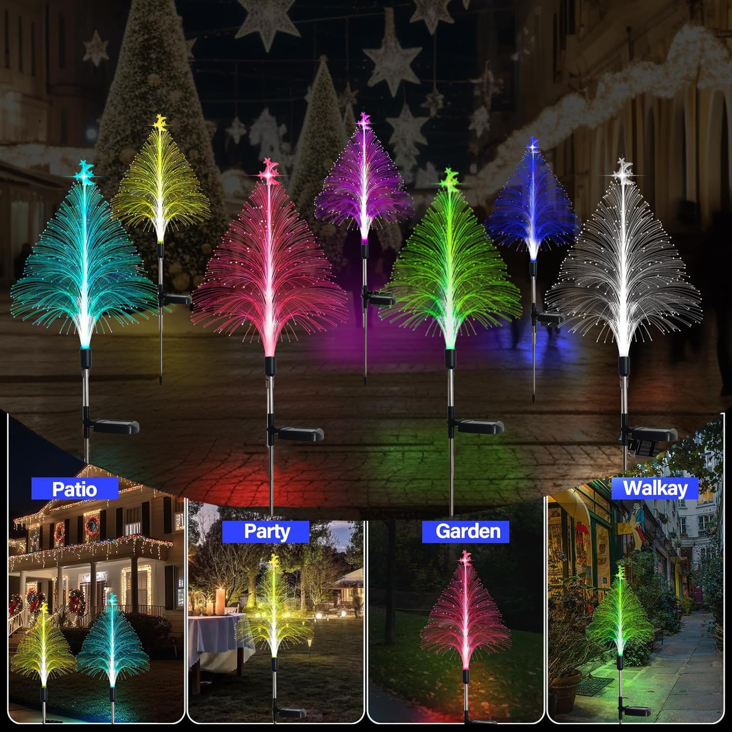 🎄7 Color Changing Solar Christmas Trees Lights🎄