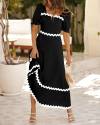 BTFBM Women's 2024 Summer Square Neck Short Puff Sleeve Dress Casual RIC Rac Tie Back Smocked A Line Flowy Maxi Dresses