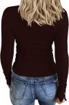 KINLONSAIR Women’s Long Sleeve Henley T Shirts Button Down Slim Fit Tops Scoop Neck Ribbed Knit Shirts