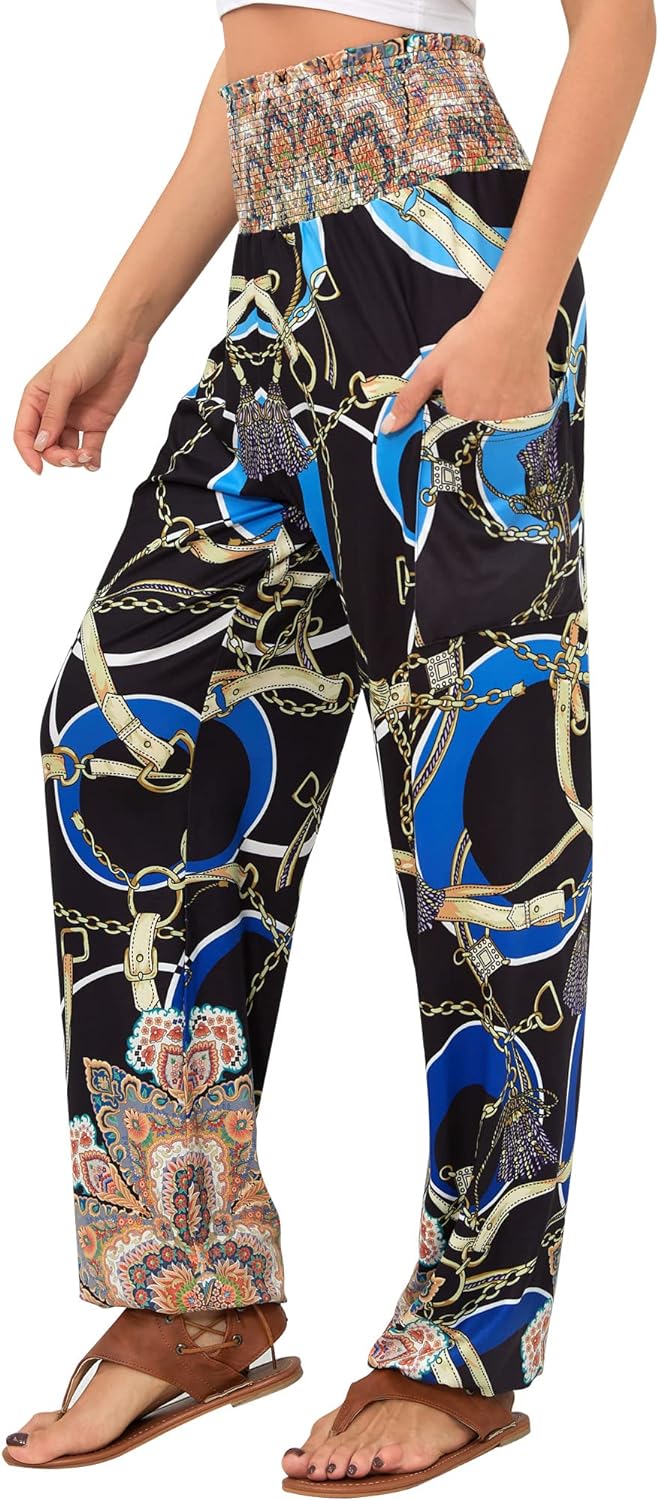 QIANXIZHAN Women's Harem Pants, High Waist Yoga Boho Trousers with Pockets