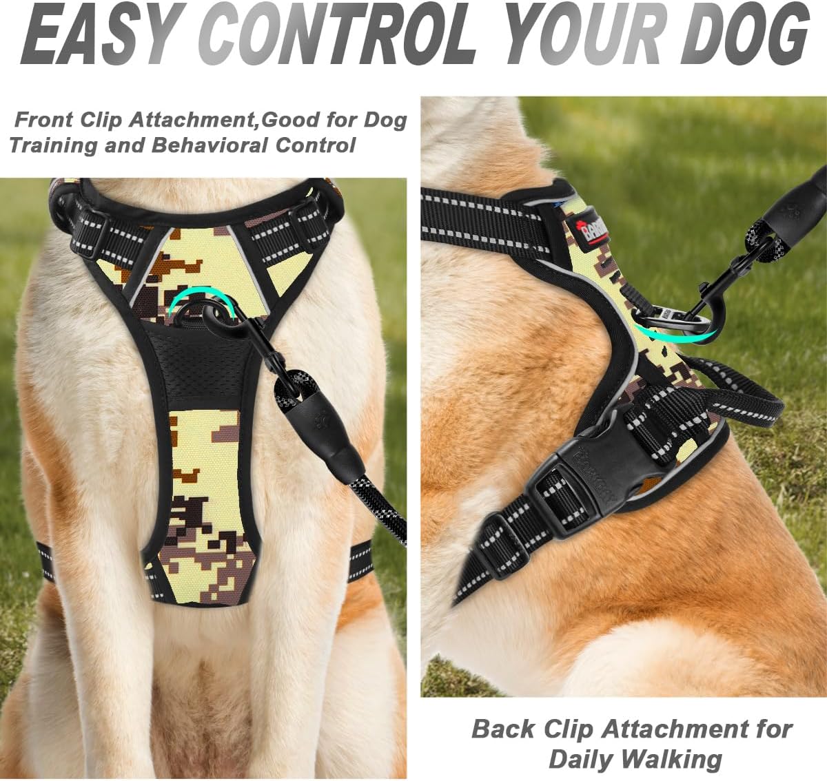 BARKBAY No Pull Dog Harness Front Clip Heavy Duty Reflective Easy Control Handle for Large Dog Walking(Black,L)