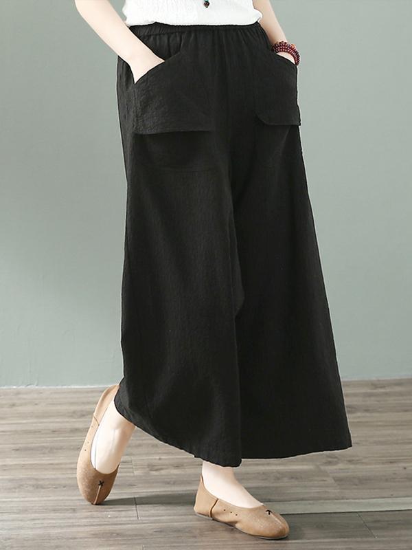 Cool Ambition Front Pocket Cotton & Linen Wide Leg Pant