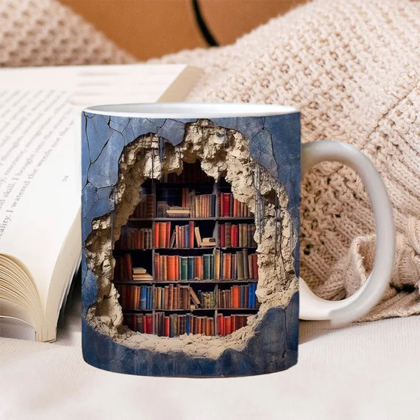 🔥Last Day Promotion 50% OFF- 3D Bookshelf Mug😆😆 Hollow Library Mug