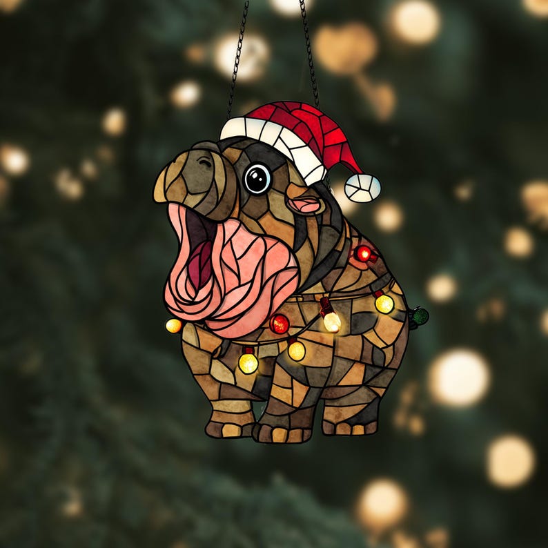 🦛Cute Hippo Moo Deng Window Hanging Christmas Ornament