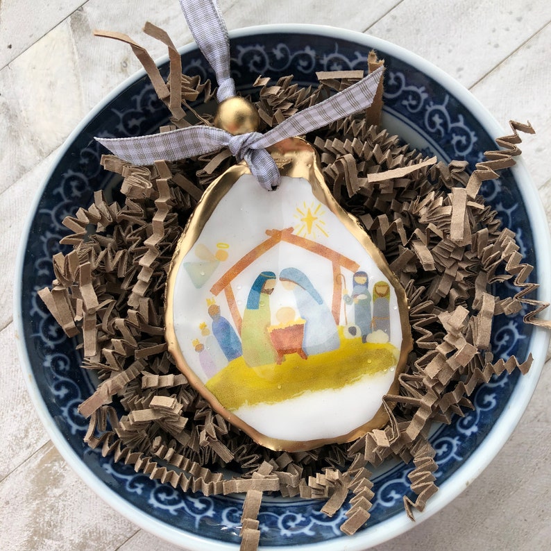 🎅2024 Christmas Gift--💙Handmade Oyster Shell Nativity Ornament