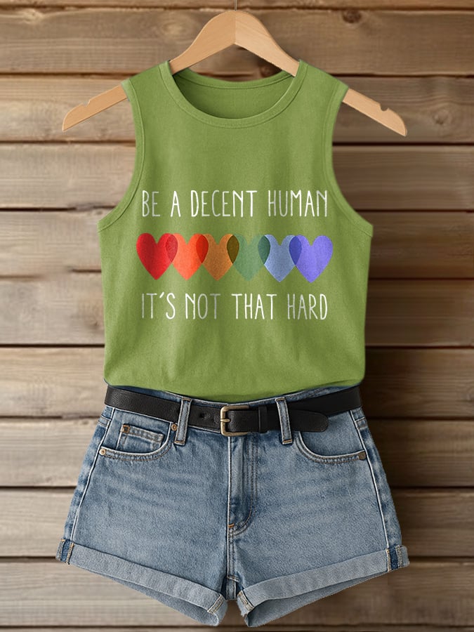 Retro Be A Decent Human It's Not That Hard Print Tank Top