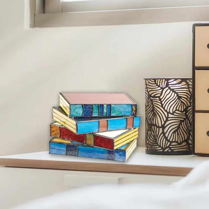 📚Handmade Stained Stacked Books Lamp