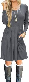 AUSELILY Women's Long Sleeve Pleated Loose Swing Casual Dress with Pockets Knee Length