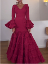 Women's V-neck Trumpet Sleeve Multi-layer Fishtail Temperament Dress