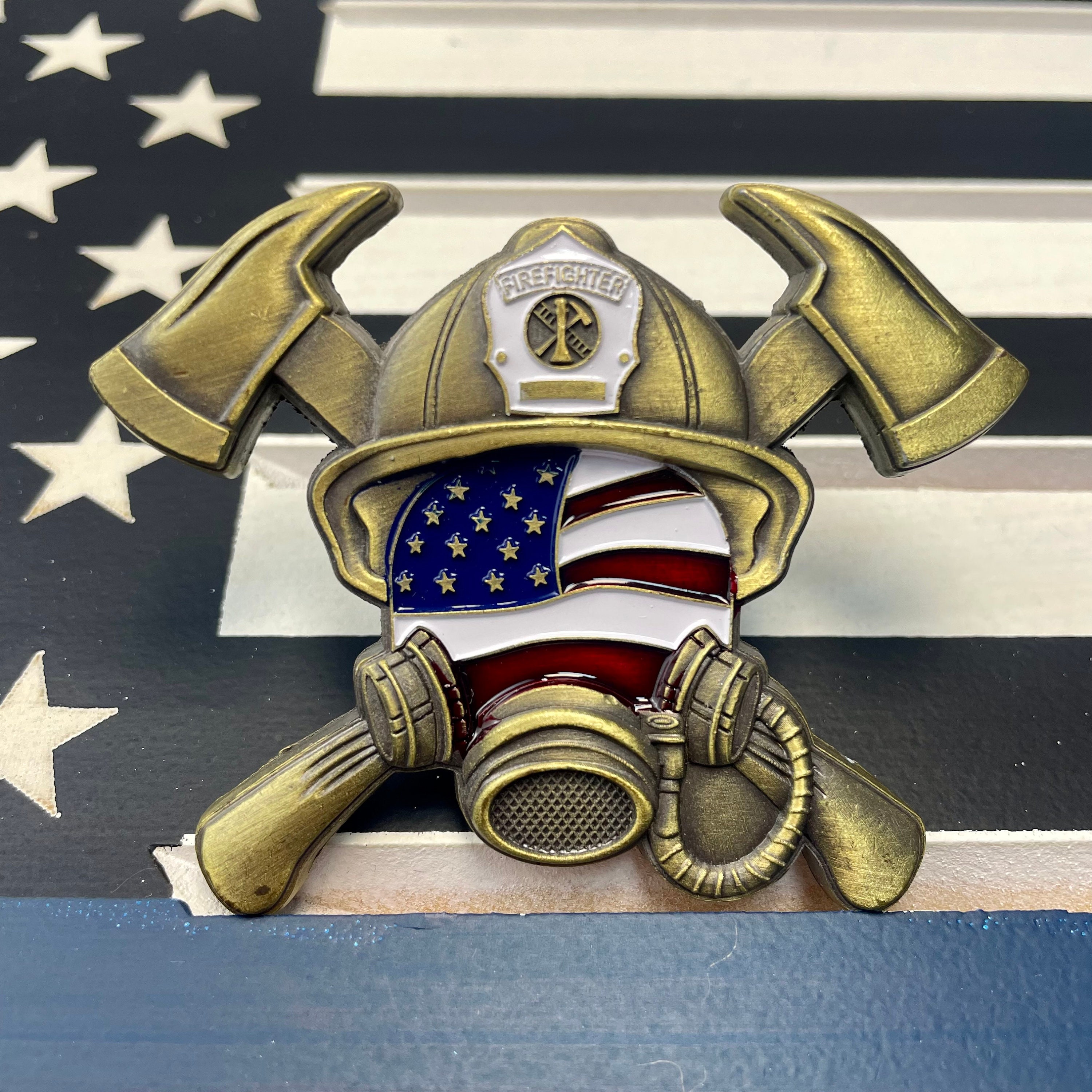 Firefighter Challenge Coin - Fire Respirator Axe Shape