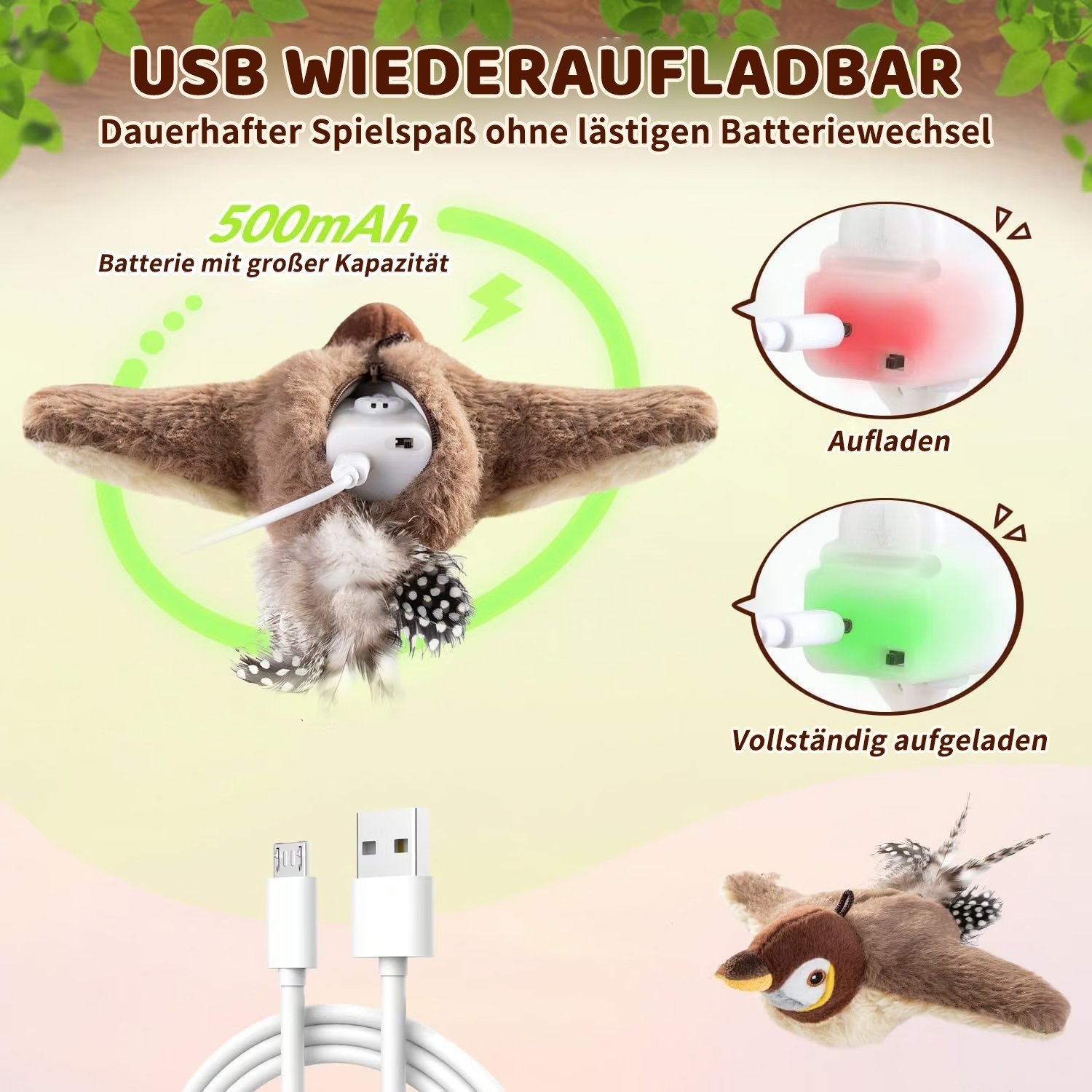 🔥Heißer Verkauf  49% Rabat 🐾 Interaktives piepsendes Vogelspielzeug für Katzen