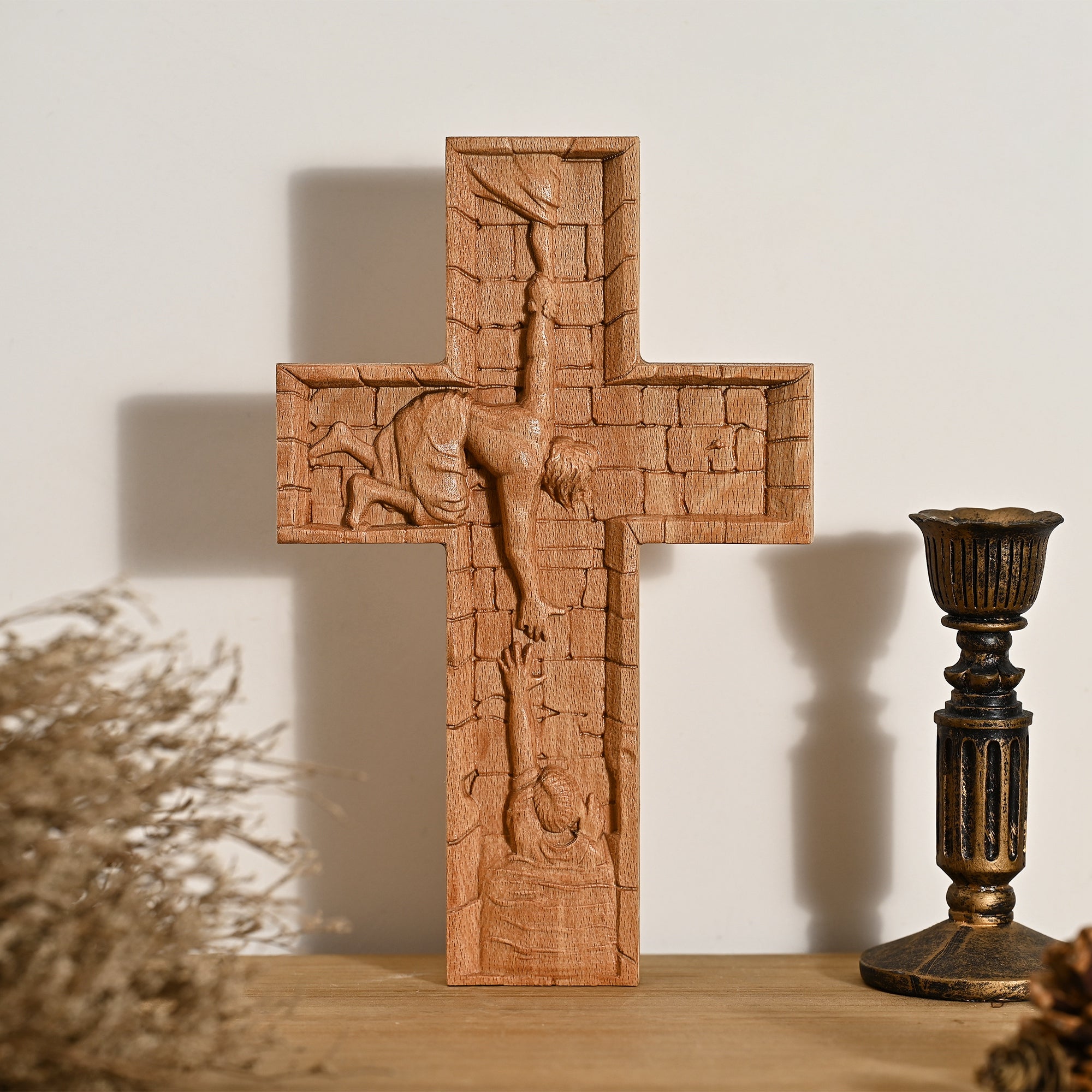 BGCOPPER Savior Jesus Cross - Carved from Natural Wood