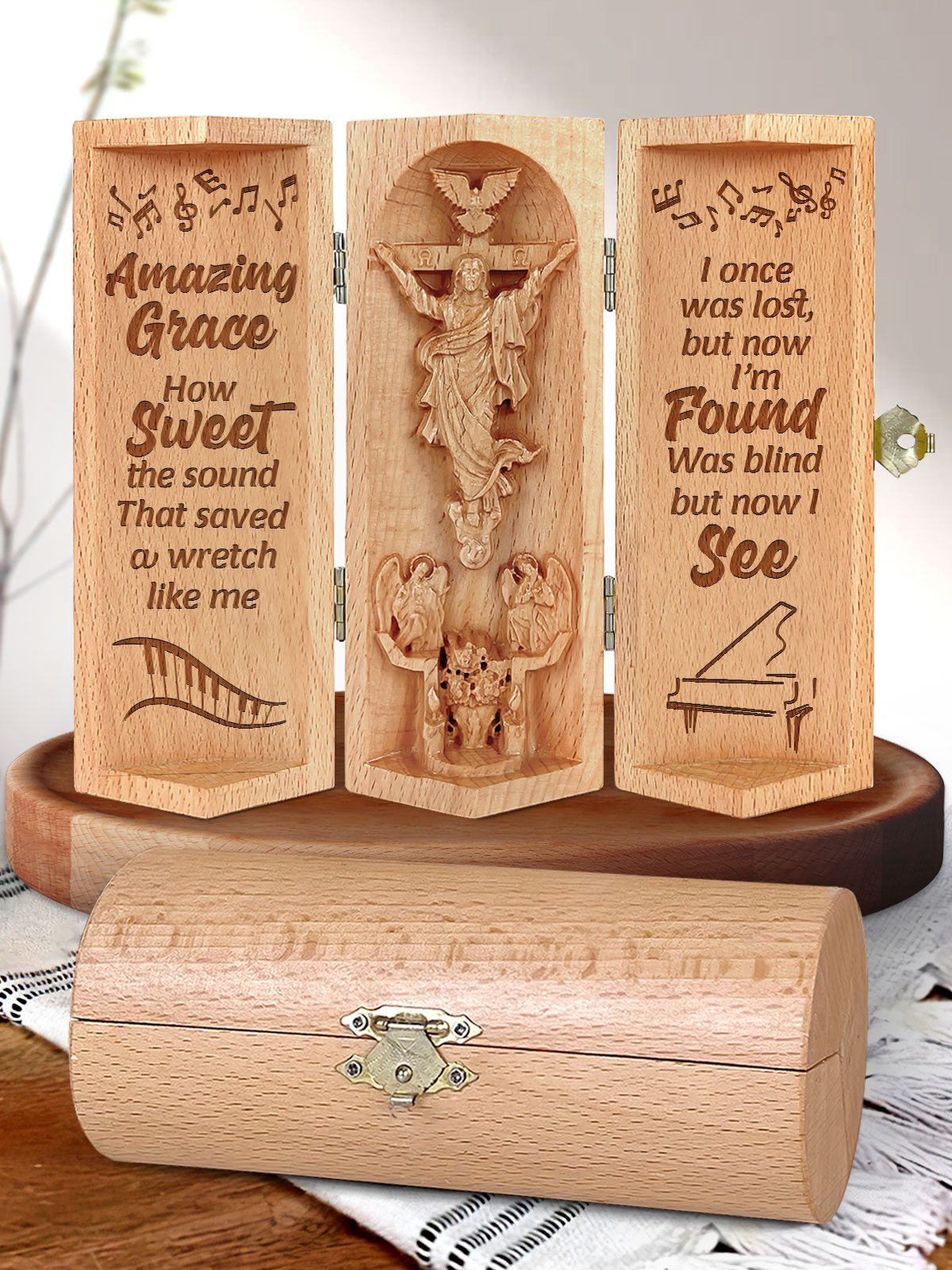 ✝️100% Hand-Carved - Openable Wooden Cylinder Sculpture of Jesus Christ| ❤️Encouragement Gift