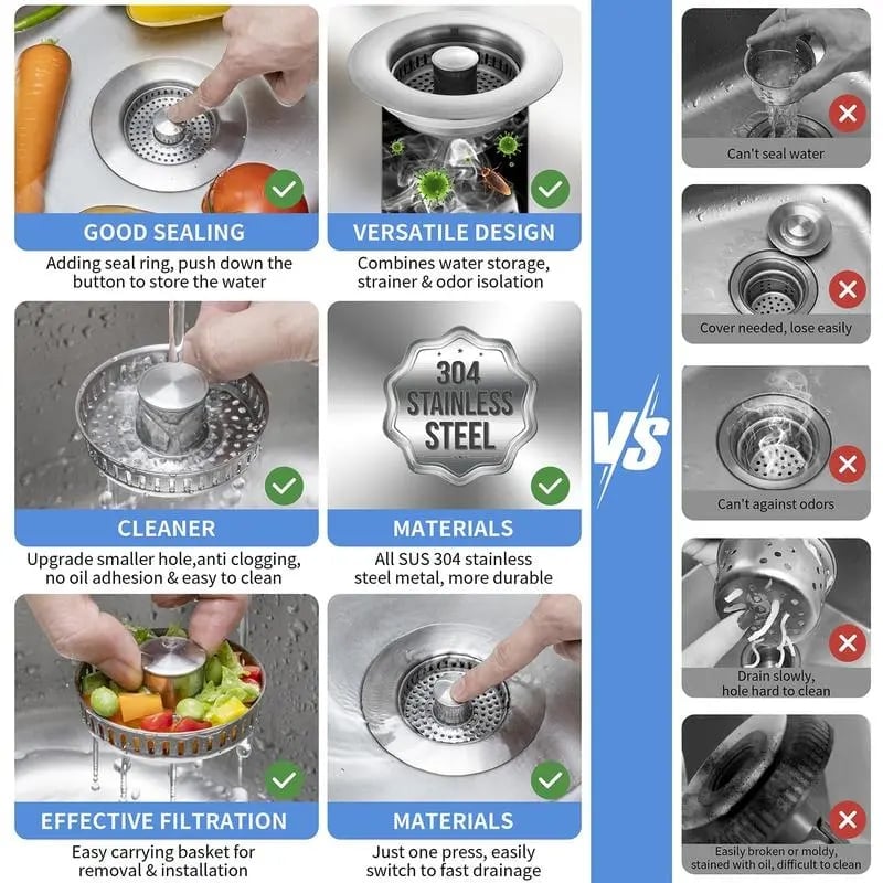 🔥LAST DAY 49% OFF-Upgraded 3 in 1 Kitchen Sink Drain Strainer