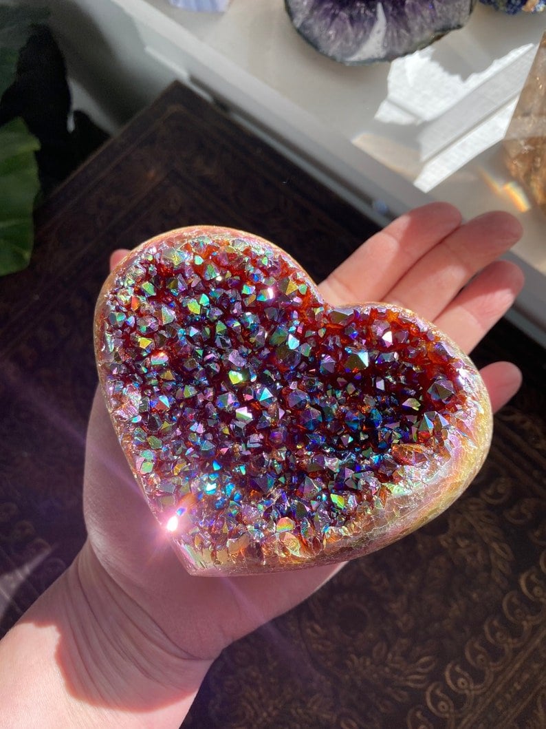 (🎄EARLY CHRISTMAS SALE - 50% OFF) 🎁 Angel Aura Heart Shaped Rainbow Crystal Cluster