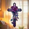 ✝️💜Purple Rose Cross Suncatcher Hanging Decor