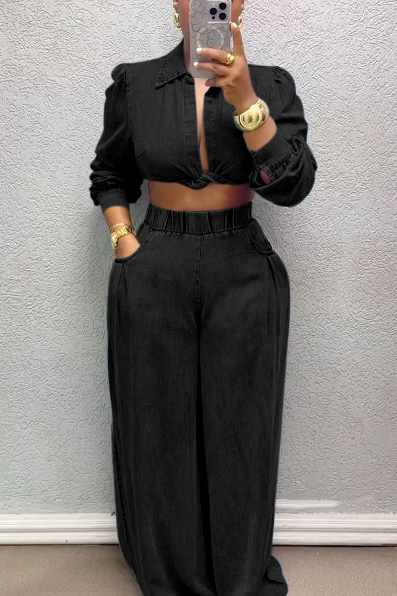 Women's Chic Kink Long Sleeve Top And Pants Suit