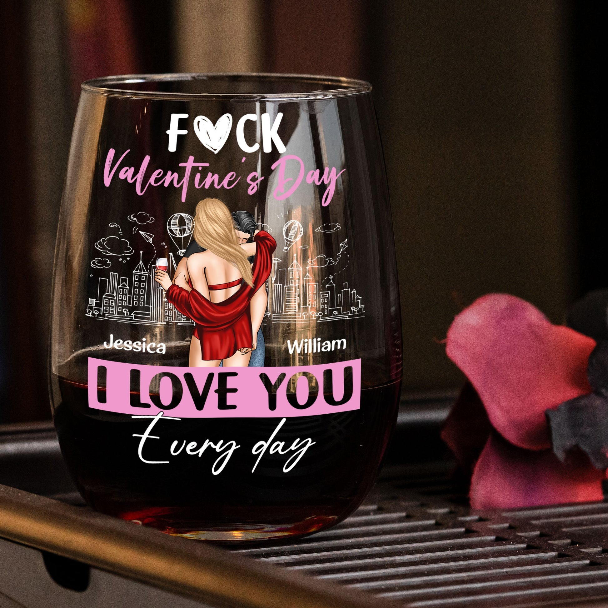 Personalized Couples Stemless Wine Glass