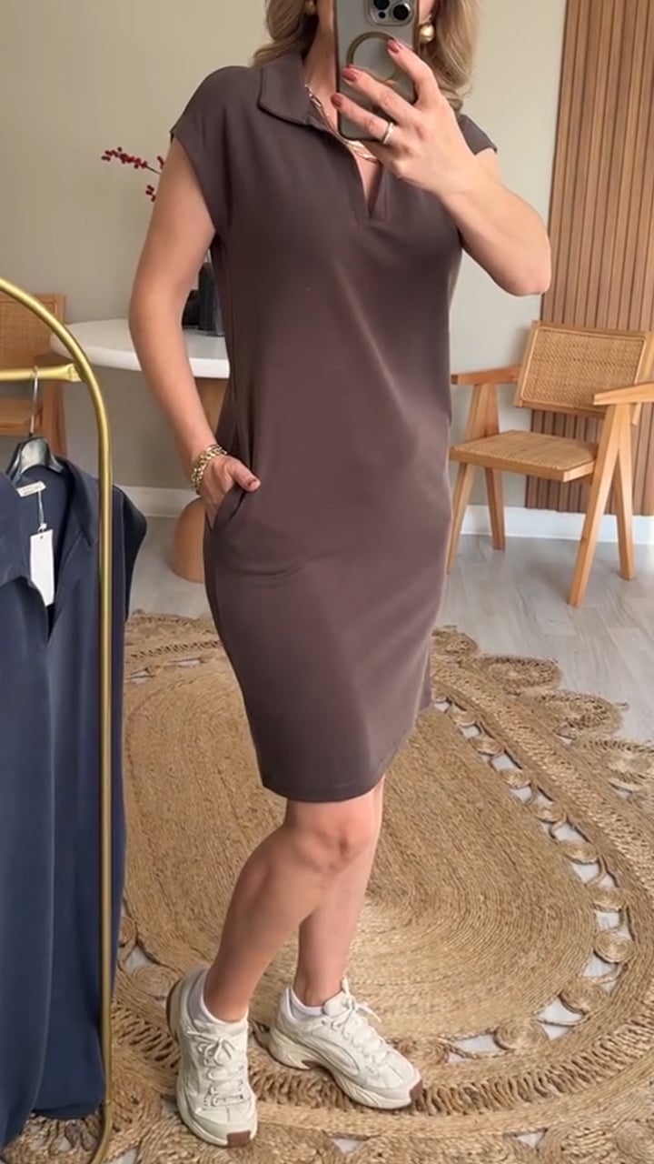 Ladies' Lapel Solid Color Casual Dress