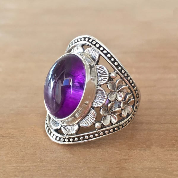 🔥 Last Day Promotion 75% OFF🎁Sterling Silver Purple Gemstone Flower Ring