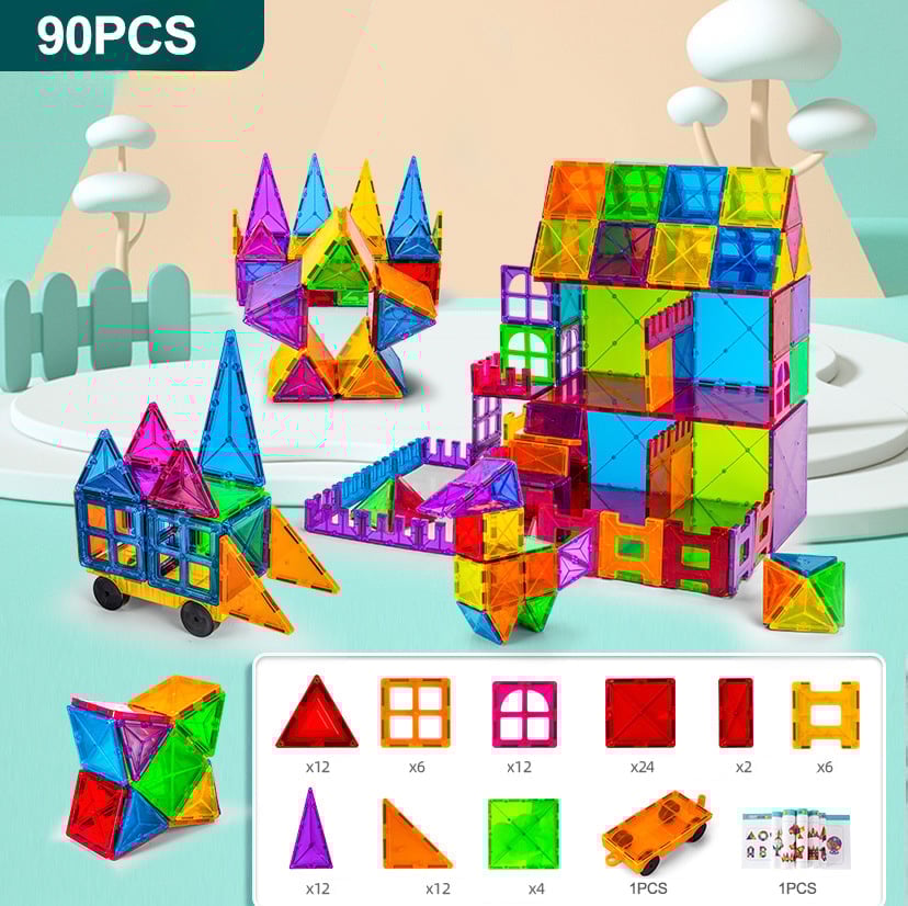 🔥LAST DAY SALE 49% OFF-100PCS Magnetic Tiles Set with 2 Cars, Magnetic Building Tiles