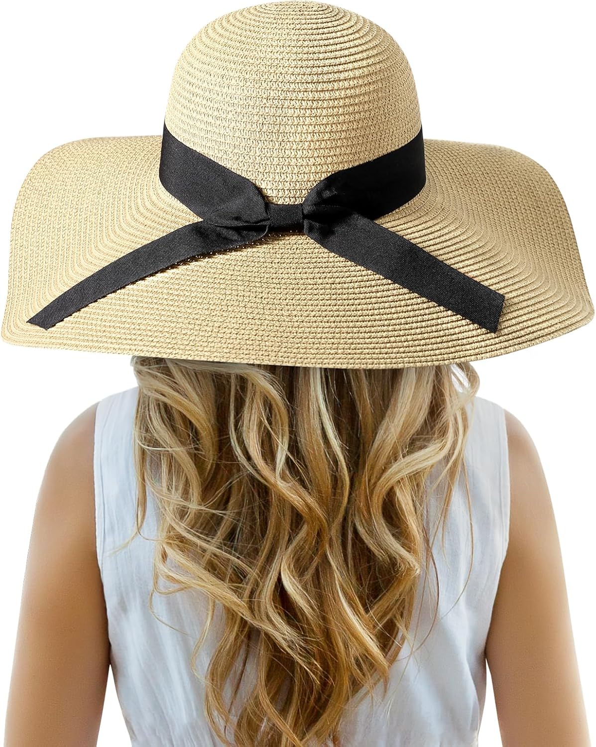 Beach Hat for Women, Wide Brim Sun Straw Hat for Women, Sun Hat Womens UPF 50+ UV Protection, Floppy Foldable Summer Hat