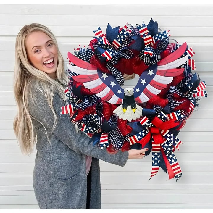 🏵100% Handmade Stars & Stripes Eagle Patriotic Wreath(𝐌𝐚𝐫𝐢𝐚𝐧𝐚 𝐒𝐦𝐢𝐭𝐡 𝐇𝐚𝐧𝐝𝐦𝐚𝐝𝐞®)