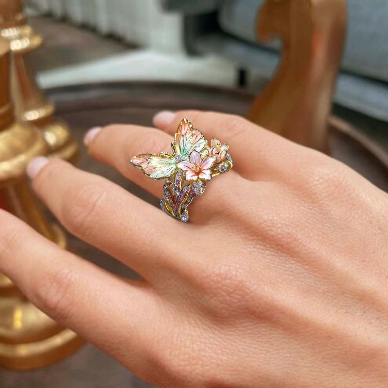 🔥LAST Sale 49% OFF - 🌸Butterfly Flower Ring🌸