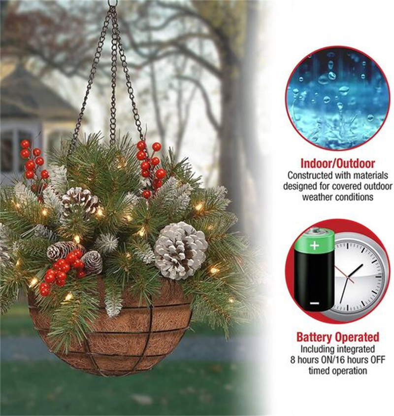 🎄Early Christmas Sale 49% OFF⏰LED Christmas Wreath Hanging Basket