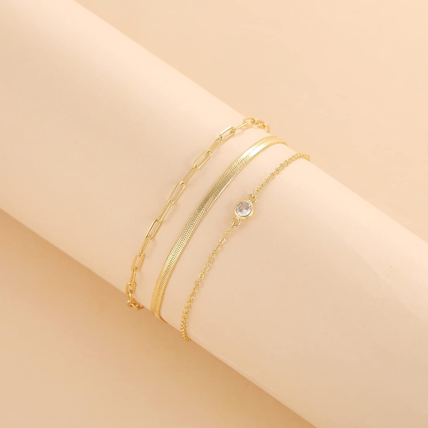 Moodear Gold Bracelet for Women 14K Real Gold Bracelet Sets for Women Dainty Snake Chain Bracelet Adjustable Cuban Link Bracelet for Women Cuff Bangle Gold Stackable Bracelets for Womens Jewelry Sets