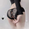 Sexy Black Lace Bow Open-Crotch Panties for Women - Sheer Mesh Cheeky Underwear PPF0337