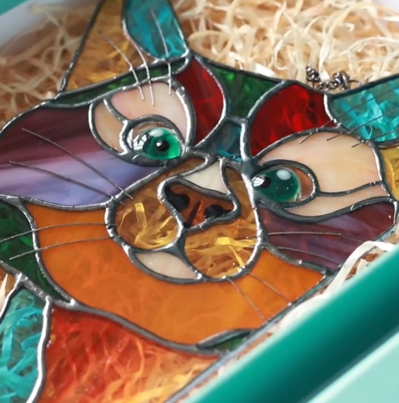 😻Handmade Stain Cat Suncatcher For Window