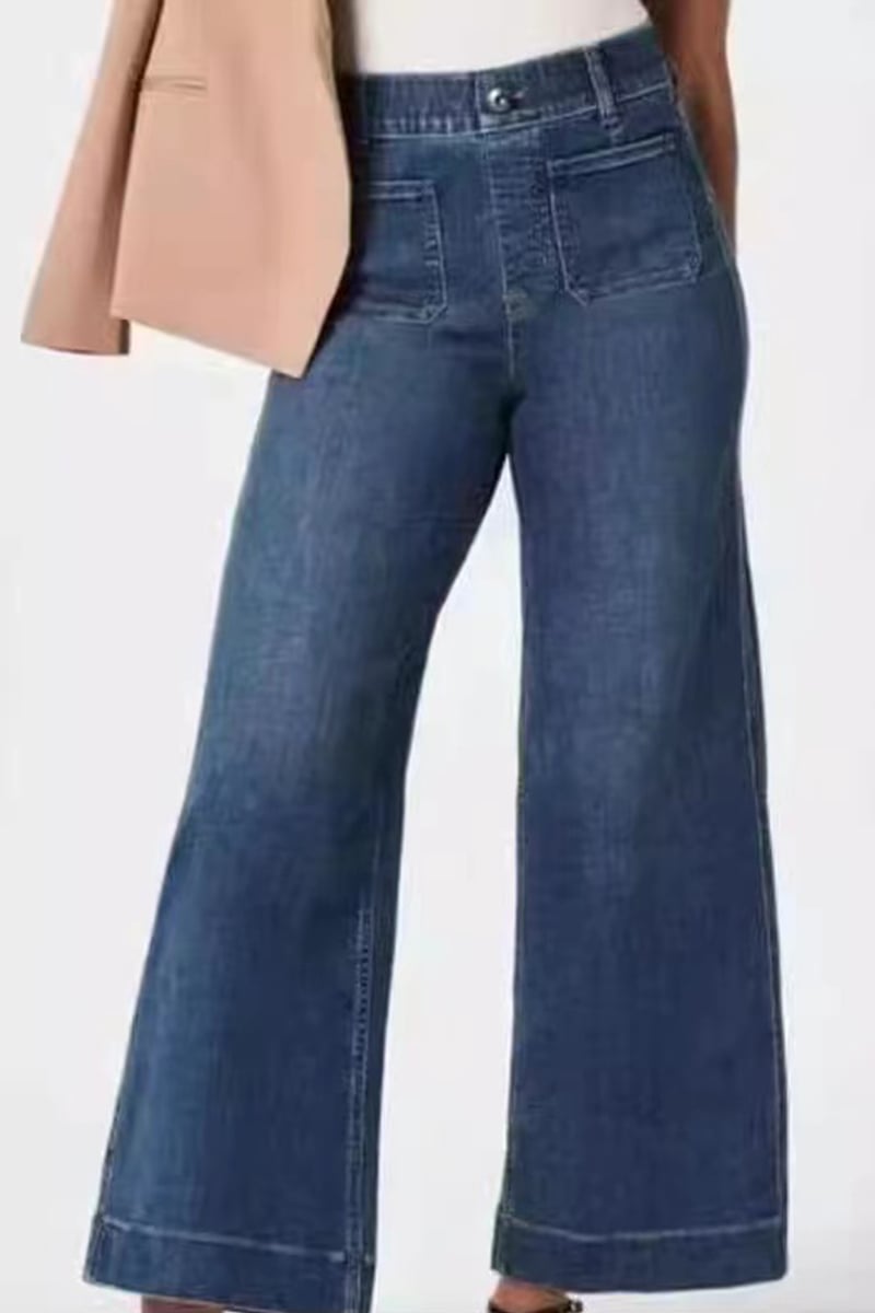 Women Straight Wide Leg Large Pocket Jeans