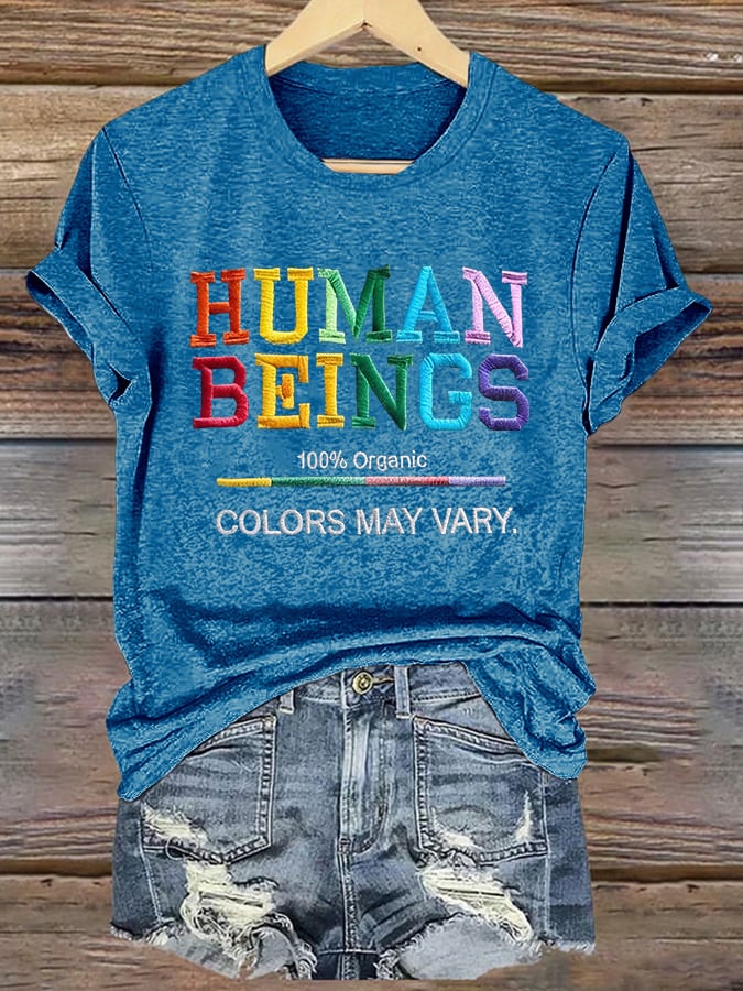 Retro Human Beings 100% Organic Colors May Vary Human Rights Equality Pride T-Shirt