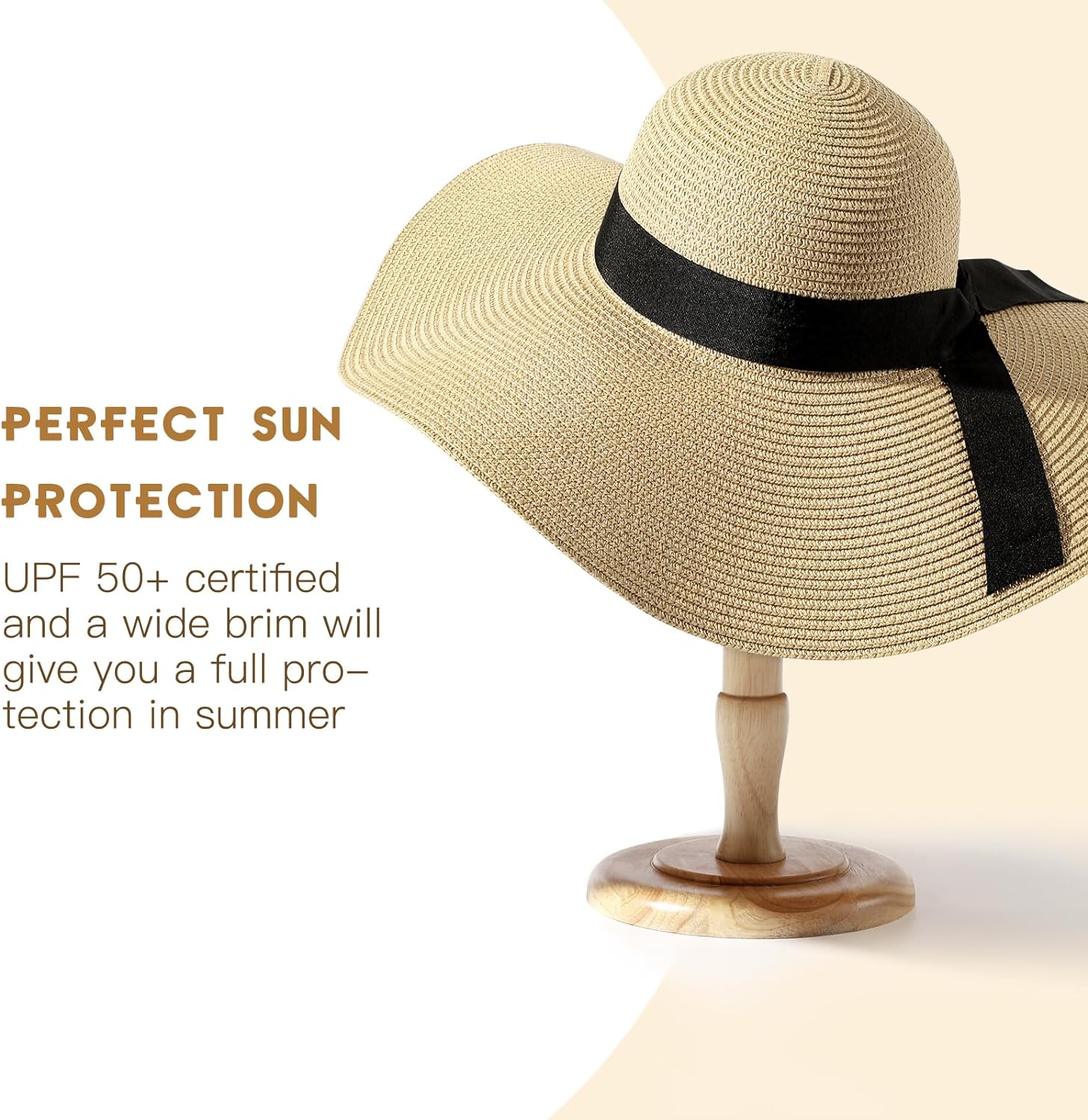 Beach Hat for Women, Wide Brim Sun Straw Hat for Women, Sun Hat Womens UPF 50+ UV Protection, Floppy Foldable Summer Hat