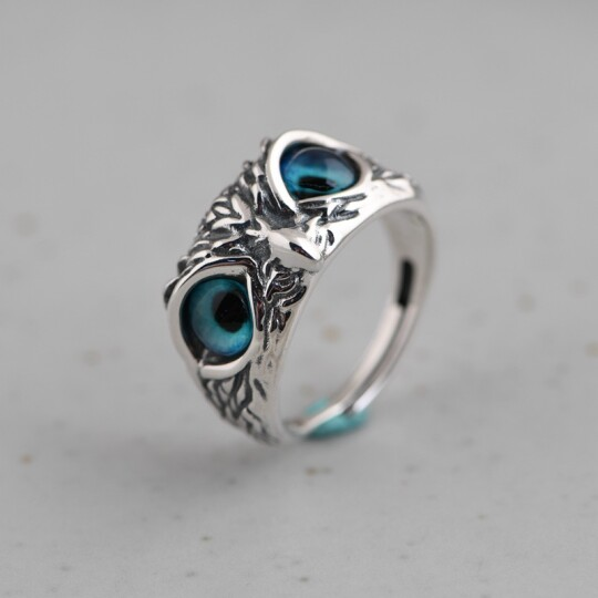 (🌲CHRISTMAS SALE NOW-50% OFF)-925 Sterling Silver Demon Eye Owl Ring Adjustable