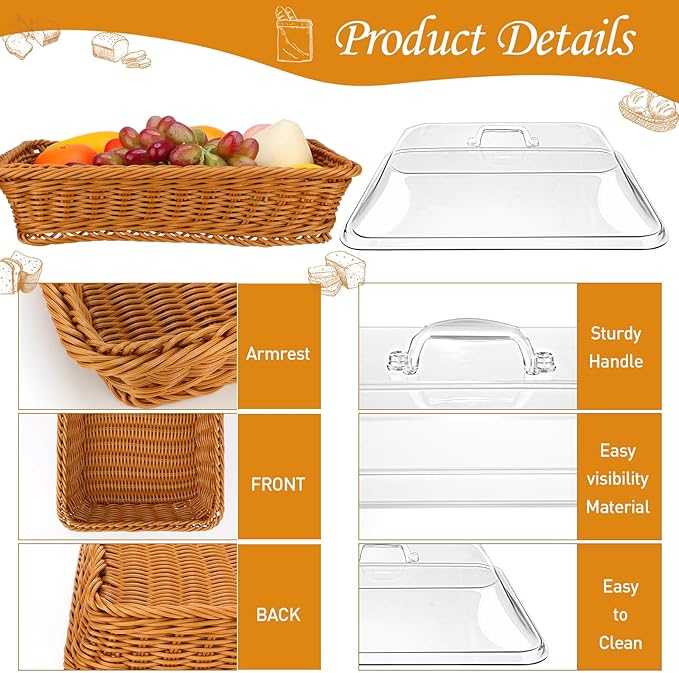 🔥Last Day Promotion 70% OFF🔥Handwoven Rattan Style Bread Basket with Clear Acrylic Lid