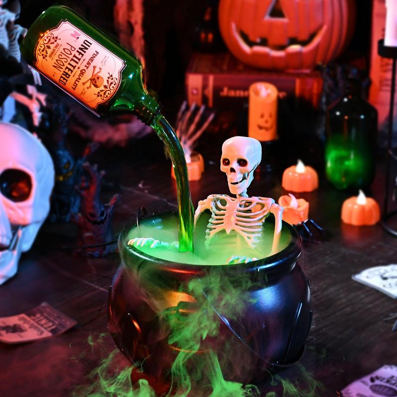 Halloween Witches Cauldron with Magical Floating Potion Bottles and Fog Maker Diffuser