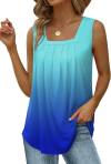 Saloogoe Summer Tank Tops for Women Loose Fit Pleated Square Neck Sleeveless Tops Curved Hem Flowy