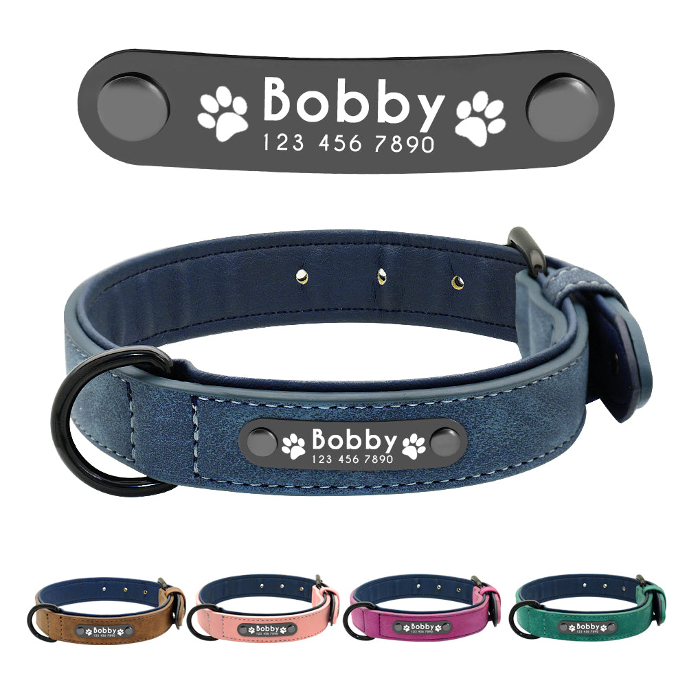 Personalized, Custom Engraved Leather Dog Collar & Leash Set