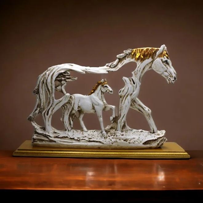 Galloping Horse Statue With Pony Stone Figurine